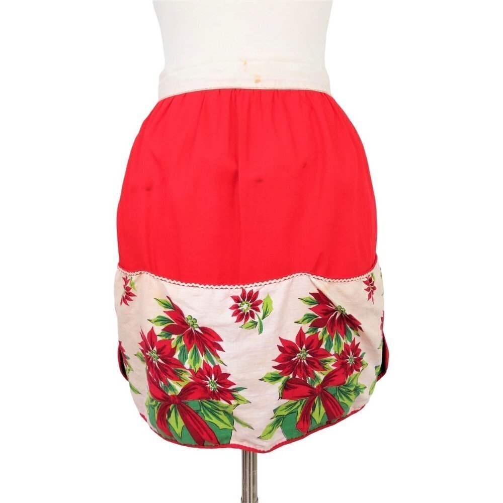 VINTAGE 50s/60s Poinsettia Christmas Half Apron